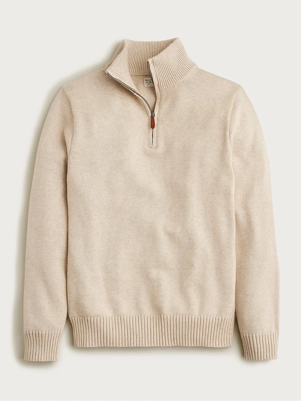 J. Crew Men’s Heritage cotton quarter-zip sweater in Heather Sand Size Large NWT